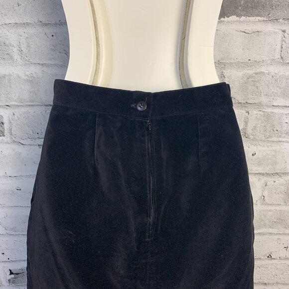 Vintage 80s 90s Black Velvet High Rise Straight Pencil Skirt - Picture 5 of 11